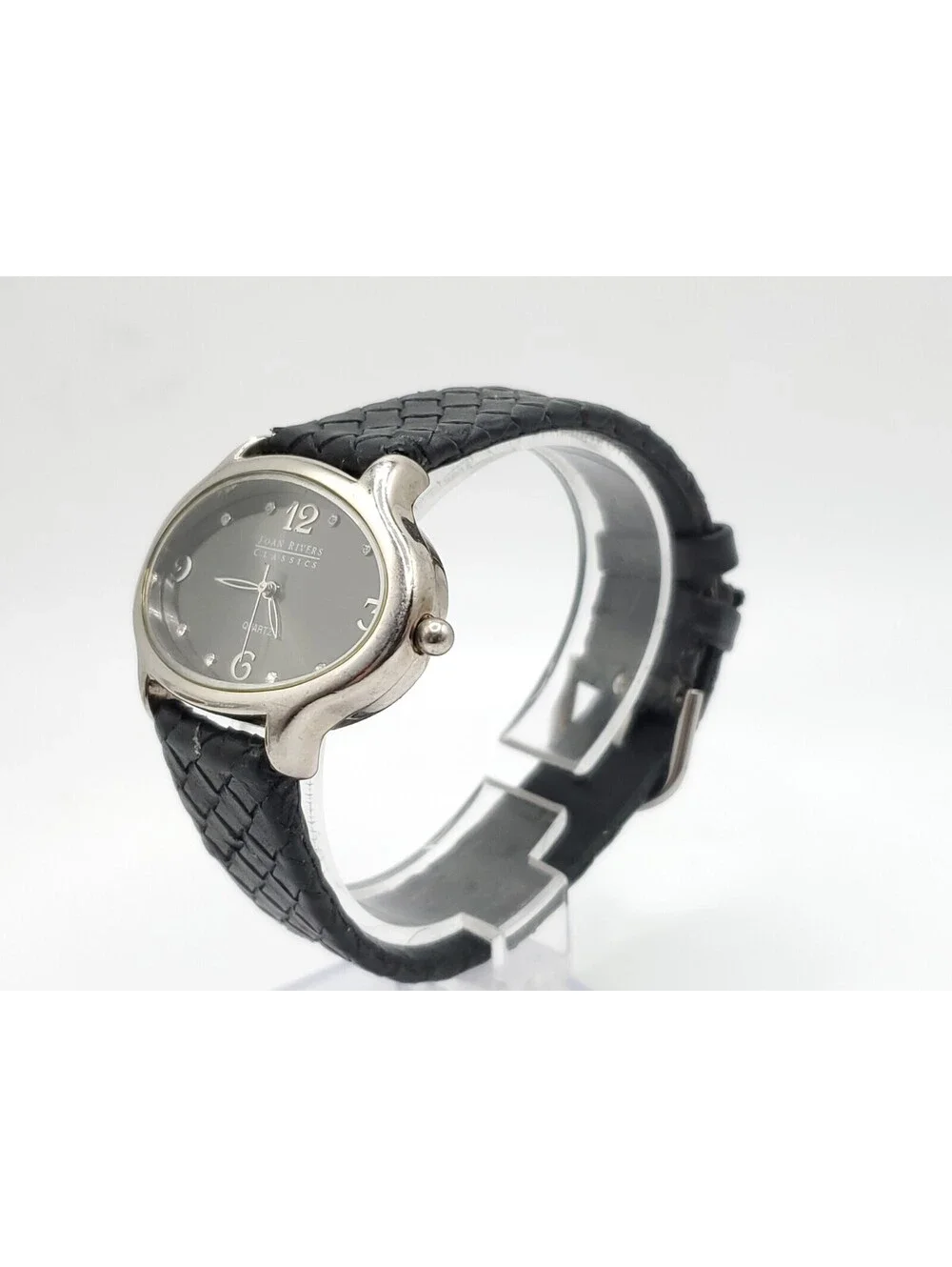 Joan Rivers Classics Quartz Womens Watch New Battery Silver Tone Black Dial 39mm